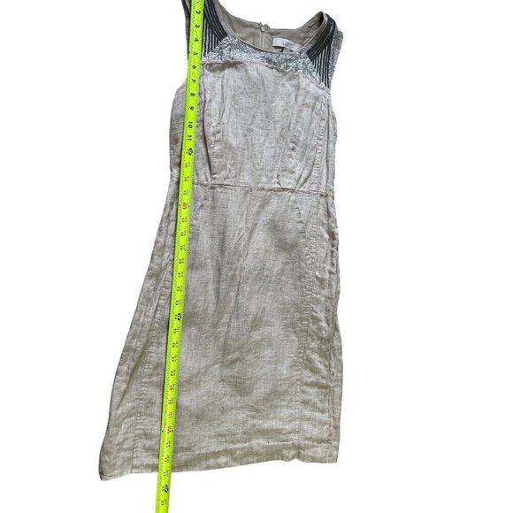 Loft Womens Linen Blend Dress Sz 4 Sleeveless Beige Romper Sequin Vacation - Picture 2 of 11